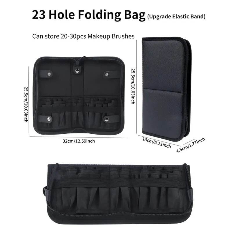 High Quality 14/23/29 Holes PU Cosmetic Makeup Brushes Pouch Portable Black Waterproof Oxford Beauty Brush Bag Organizer — image 8