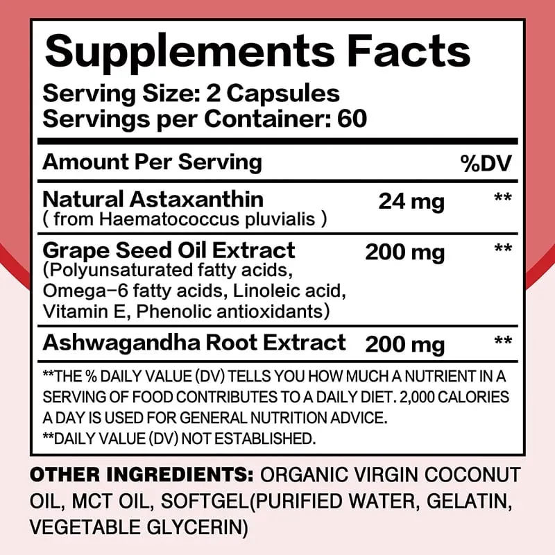 Astaxanthin Capsules - Antioxidant Protection Supports Skin and Eye Health Relieves Eye Fatigue and Enhances Immunity