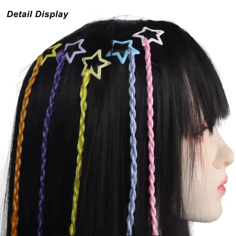 5Pcs Star Hair Clip Braids Extensions Colorful Synthetic Braid Hair Accessories for Girls Kids 35cm/14inch Y2K Party Cosplay — image 5