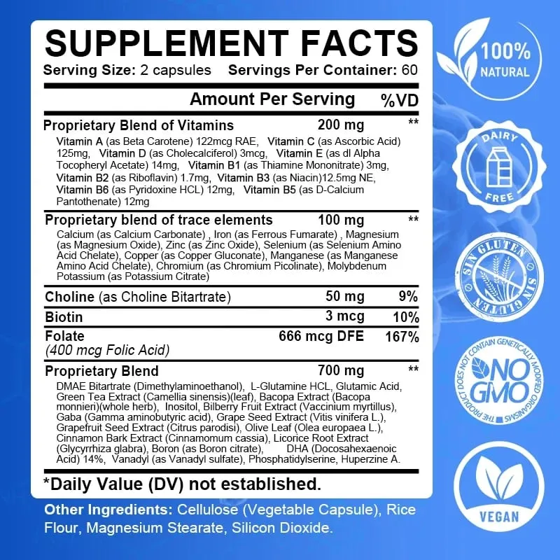 Powerful 14-in-1 Brain Booster - Supports Brain & Nervous System Health Promotes Focus & Clarity Boosts Cognitive Antioxidant