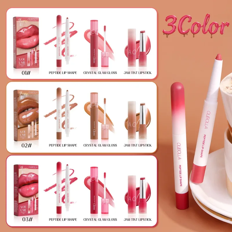 3PCS Lip Makeup Set Lip Liner Pencil + Glossy Lip Glaze + Mirror Shine Lipstick Long Lasting Waterproof High Pigment Lip Kit — image 4