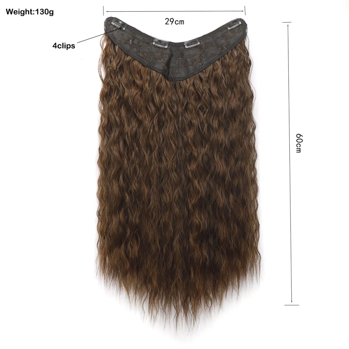 Jeedou Synthetic Long Deep Wavy Hair Extension V-Shape One Piece Clip-In Hairpiece with 4 Clips Brown Color for Girls