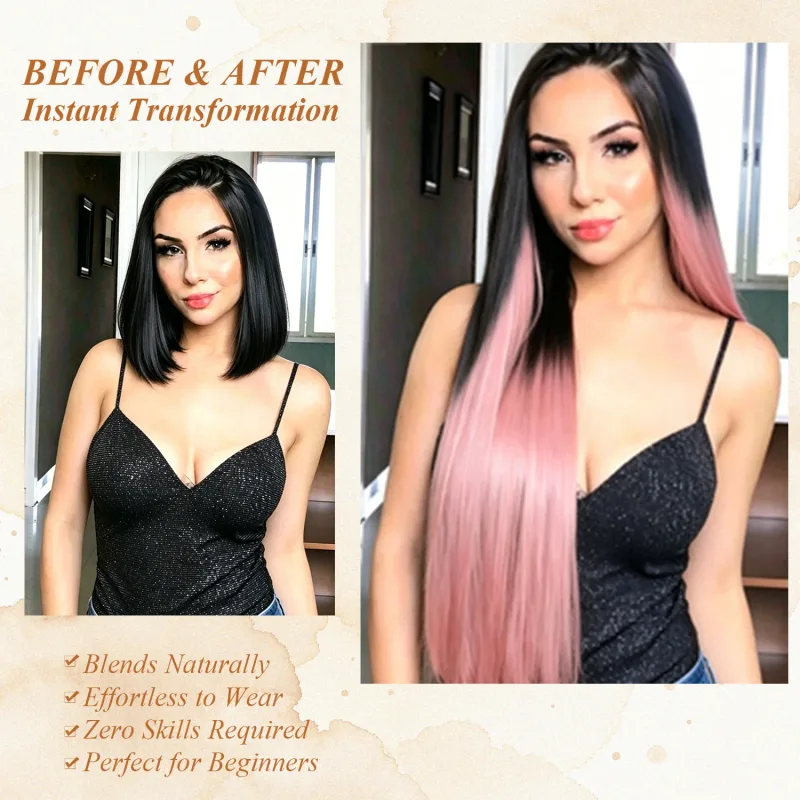 6 ks 24palcových Ombre Color Clip-in prodloužení vlasů Dlouhé syntetické rovné příčesky Vrstvené měkké neviditelné Clip In prodloužení — image 5