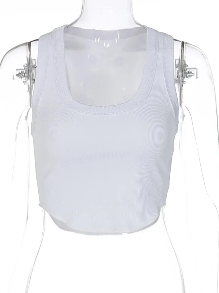 Ribbed Square Neck White Sexy Slim Y2K Crop Tank Top Summer Women Goth Clothes Streetwear Vacation Casual Wholesale — image 7