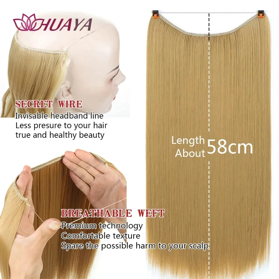 Synthetic Long Straight Invisible Wire No Clips In Hair Extensions Fake Hair Pieces Secret Fish Line Hairpieces For Women — image 3