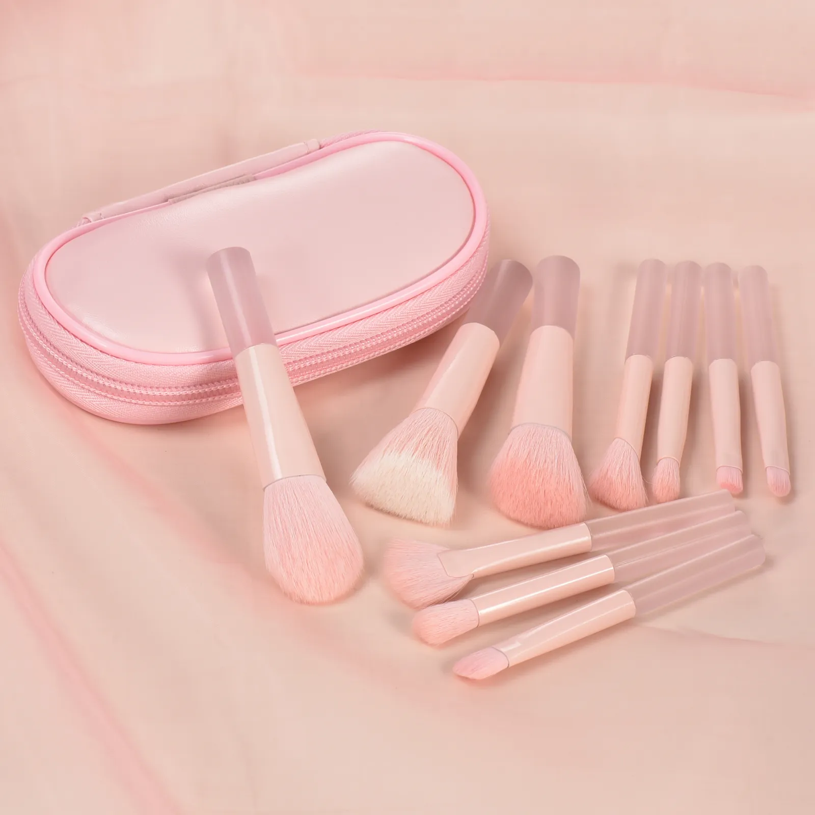 10 pink mini makeup brushes with storage bag foundation contouring brush eyeshadow brow brush - Makeup puff portable makeup — image 1
