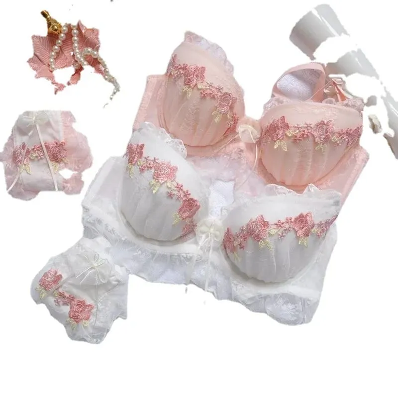 Push Up Japanese Lace Thin Cup Girl Cute Sexy Underwear Set Bra For Women 70 75 80 85 90 A B C D E