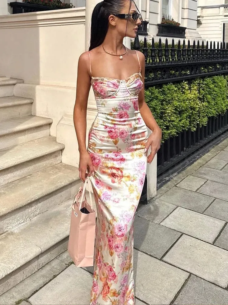 Suninheart Summer Spaghetti Strap Floral Print Party Dresses Elegant Maxi Bodycon Wedding Guest Holiday Dress New In Dress 2023 — image 1