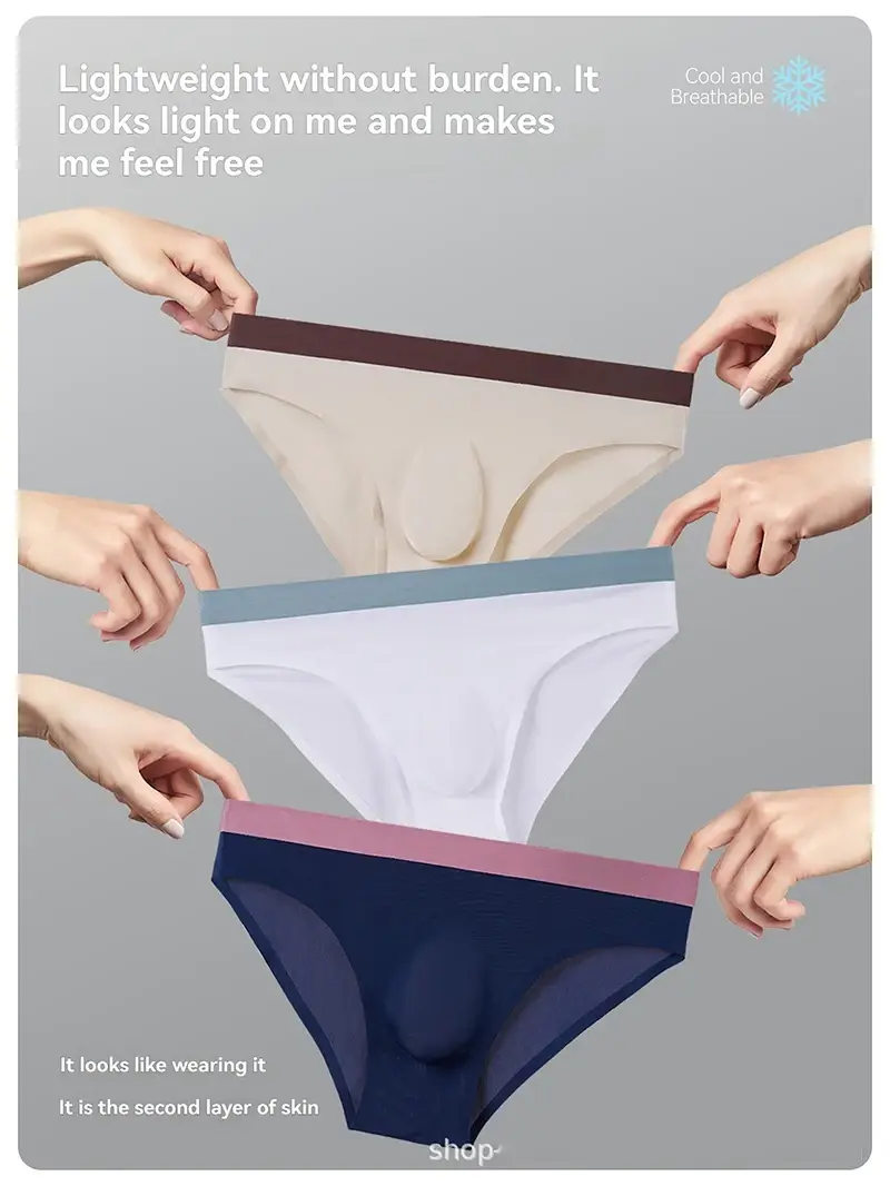 섹시한 남자 팬티 원활한 얼음 실크 울트라 얇은 팬티 빠른 건조 통기성 속옷 3D 벌지 주머니 속옷 Cueca Homme — image 5