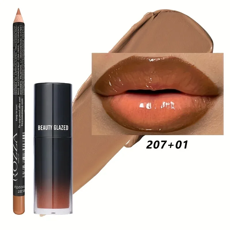 2pcs/Set Smooth Lip Liner+Lip Oil Set Lip Combo Waterproof Lip Liner Makeup Long-Lasting Moisturizing Lip Makeup Lip Plump — image 4