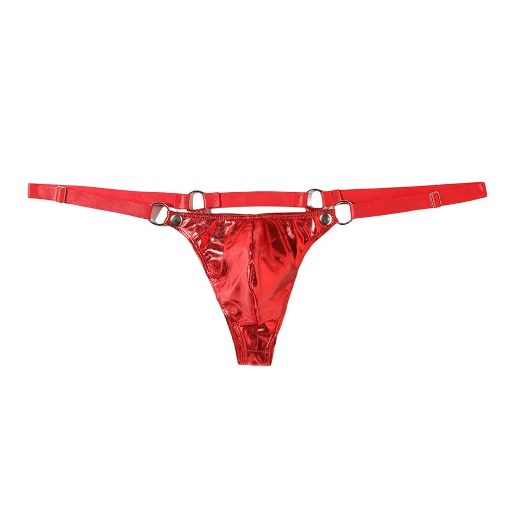 1 PC ผู้ชายสิทธิบัตรหนัง G-String เซ็กซี่ทอง V-Back LOW แหวน RISE T-Back Bulge POUCH ชุดชั้นในชุดชั้นในเกย์ Hot Clubwear