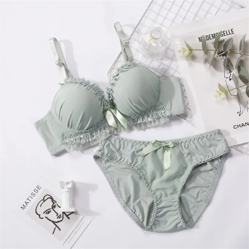 Sexy Bra Set Non-Wired Underwear Female Small Breasts Gathered Push Up Comfortable Girl Beautiful Back Adjustable Lingerie Sets — image 1