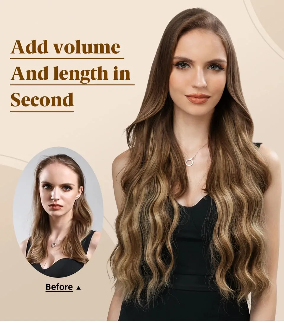 Synthetic Wave Invisible Clip in Hair Extensions Fish Line Ombre Natural Blonde Hairpiece Fake Hair Piece For Woman — image 8