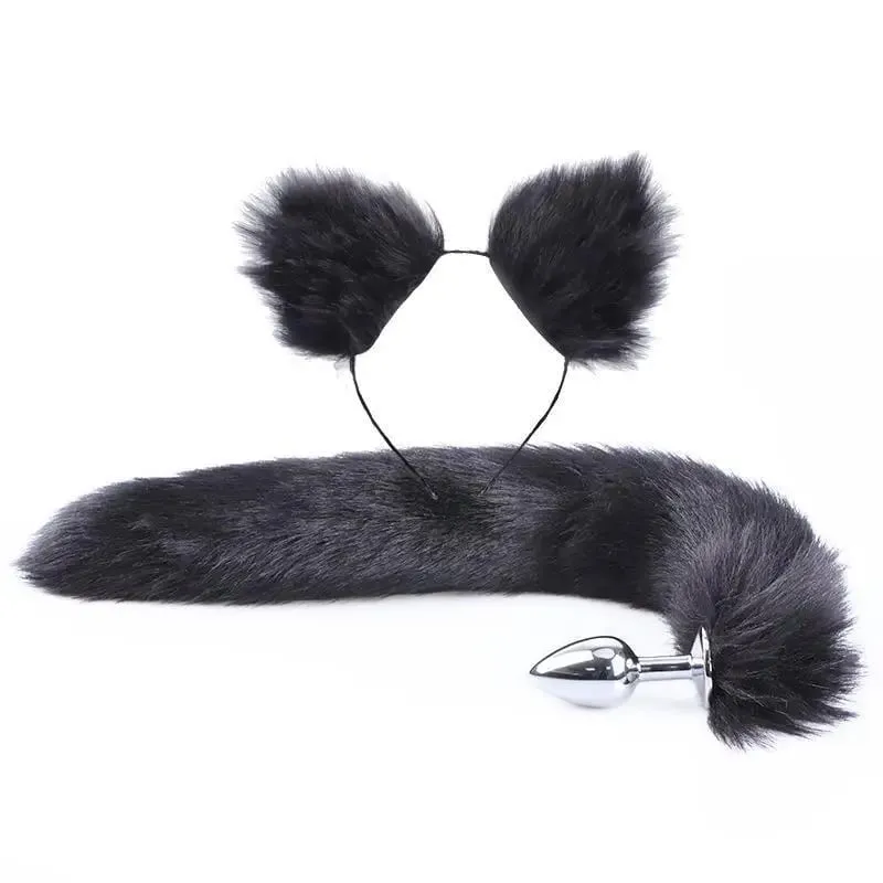40cm Fox Tail anální kolík plyšové kočičí uši Čelenky Set anální kolík do ocasu Erotické Cosplay Sexuální hračky Ženy Anální masturbace