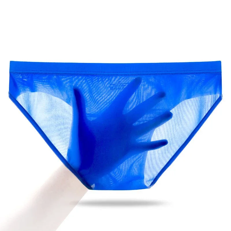 Men's Ice Silk Briefs Thin Quick Drying Underwear Low Waist Solid Color Underpants Male Sexy U Bulge Pouch Breathable Panties
