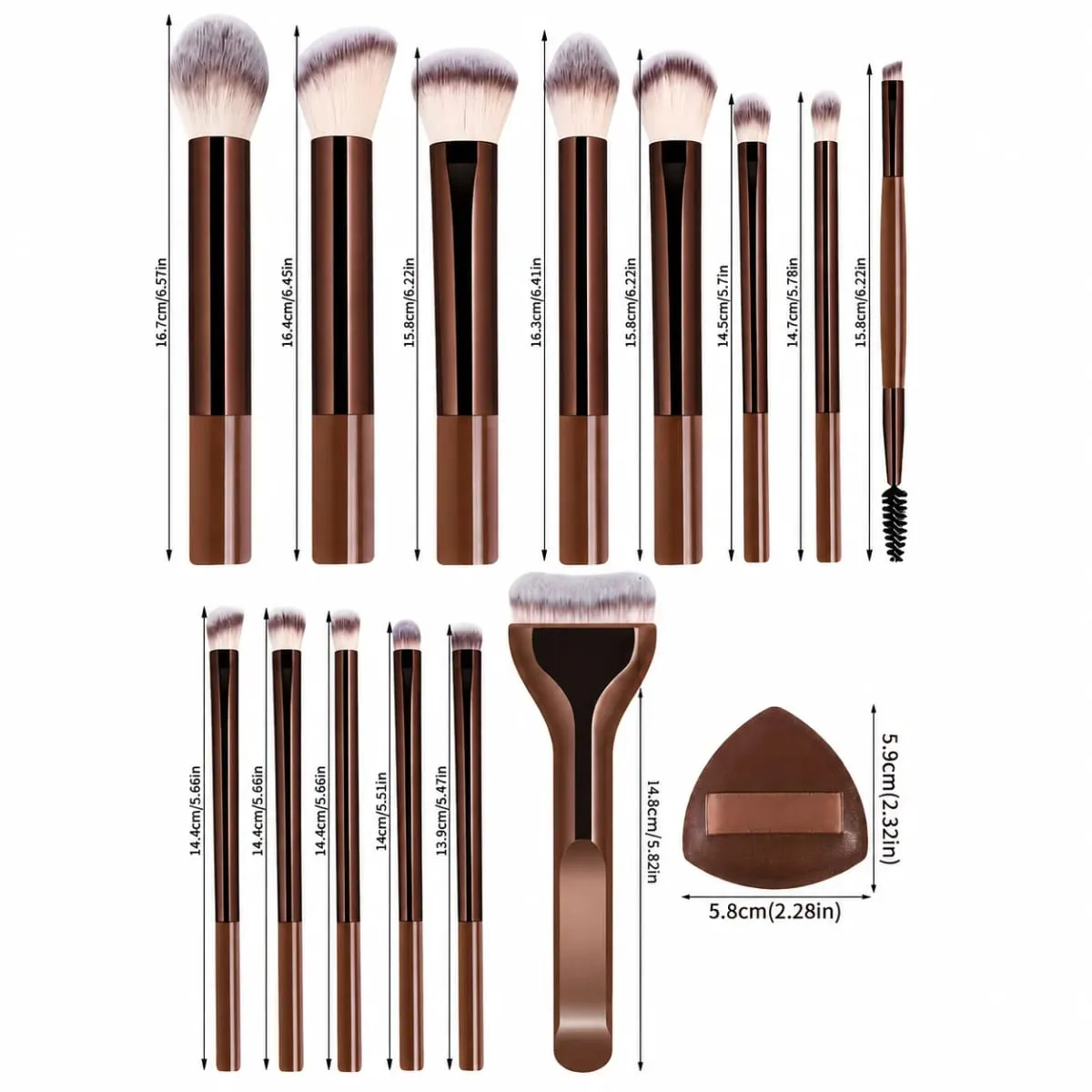 Ensemble de pinceaux de maquillage avec sac et 2 pinceaux bouffants pour fond de teint, poudre, Blush, fard à paupières, sourcils, lèvres, outils de beauté de voyage, cadeau, 17 pièces — image 3