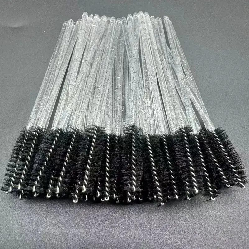 50pcs Disposable Eyelash Brushes Crystal Eye Lash Mascara Wands Glitter Lash Comb Spoolies Micro Makeup Applicators