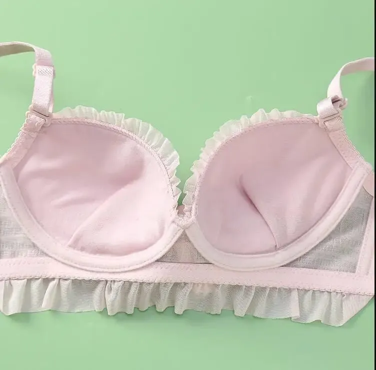 Thin Bra Set Korean Cute Lingerie Push Up Brassiere Embroidery Lace Underwear Set Sexy Panties For Women Wireless Underwear — image 6