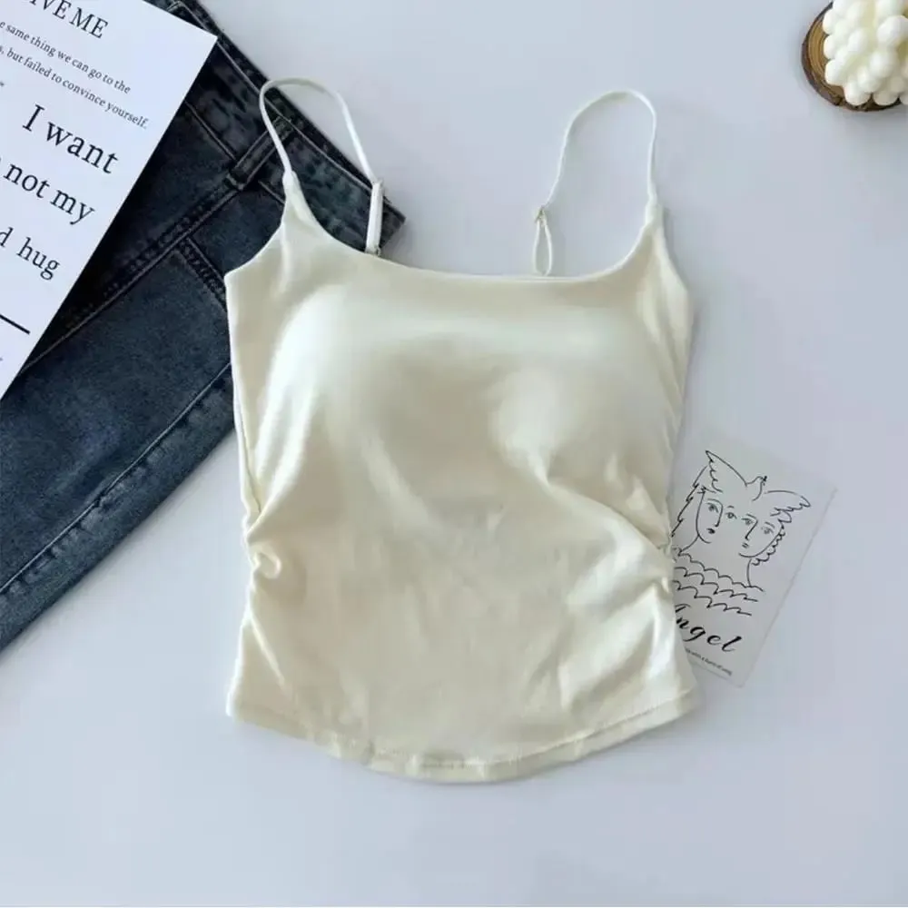 Women's Solid Color Spaghetti Straps Sleeveless Slim Camisole With Chest Pad Fashion Women Summer Top Wearing Inside And Outside