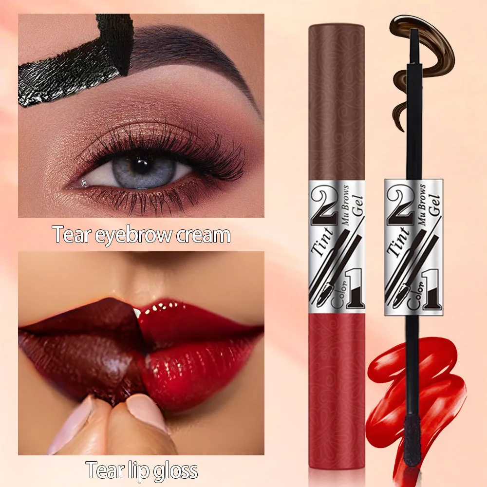 2in1 Lipstick Eyebrow Cream Double-Headed Tearable Lip Gloss Sexy Smooth Contour Waterproof Long-Lasting Lips Lipgloss Makeup