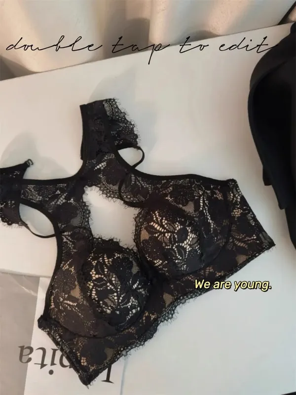Spanish Lace Lingerie Set VS-Inspired Halter Bra Small Busts Anti-Droop Slimming Support Pure Winter Comfort Bralette