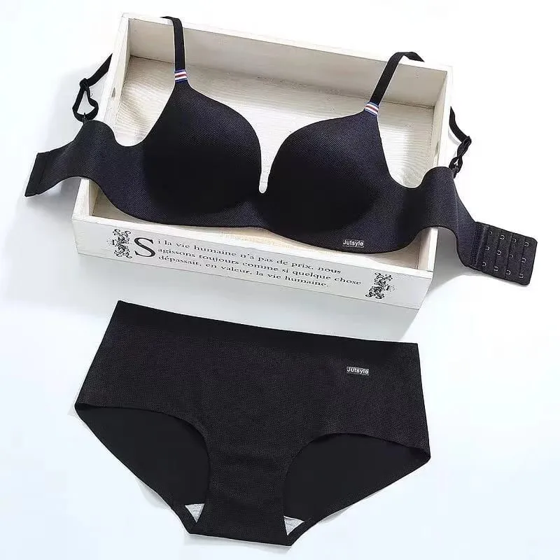 Wireless Ice Silk Bra Set Women Push Up Bra Beautiful Back Sexy Bra Underwear Comfortable Seamless Lingerie Panty Set
