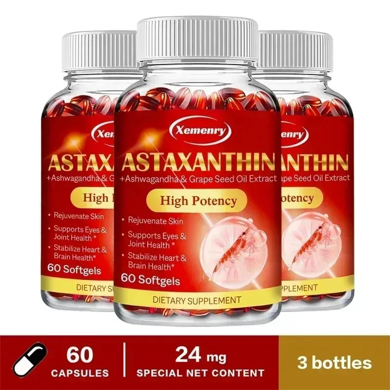 Astaxanthin Softgels 24mg - Support Skin Eye Joint Health Anti-oxidation Relieve Eye Fatigue Enhance ImmunitySupplements