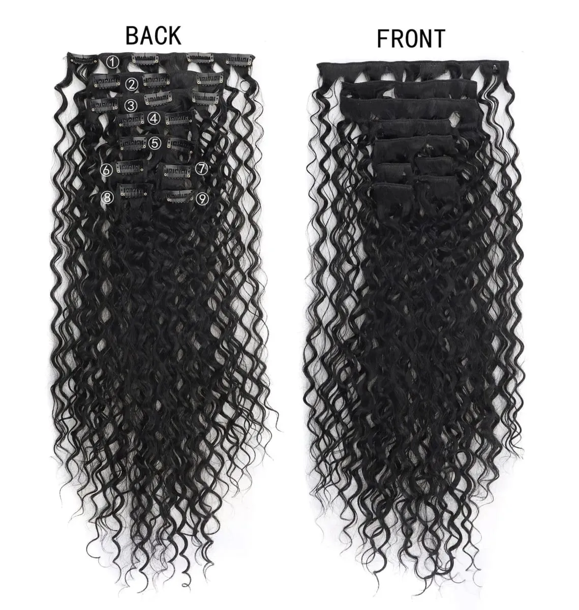 22 Inch Curly Thick Synthetic Hair Extensions Clip in 9Pcs/Set 145g Full Head Black Brown Color