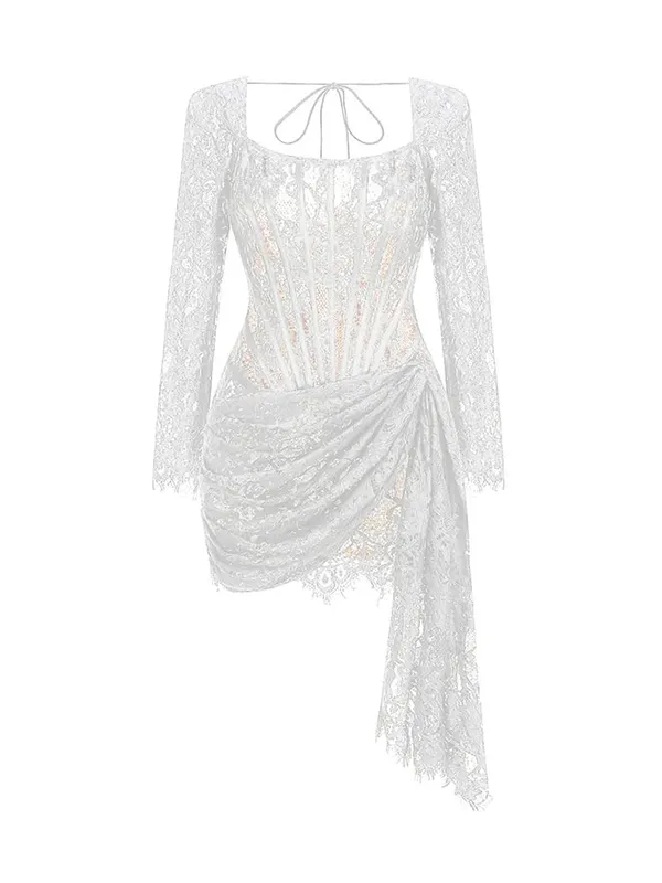 Sexy Lace See-through Patchwork Corset Dress Female Bodycon Elegant Party MIrrgualr Mini Dress Women Tube Top Dress New — image 10