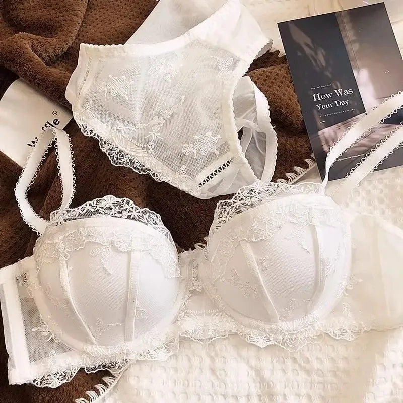 French Embroidery Lace Underwear Breathable Thin Section of Soft Steel Ring Upholstery Gathered Collection of Breasts Bra Set — image 3