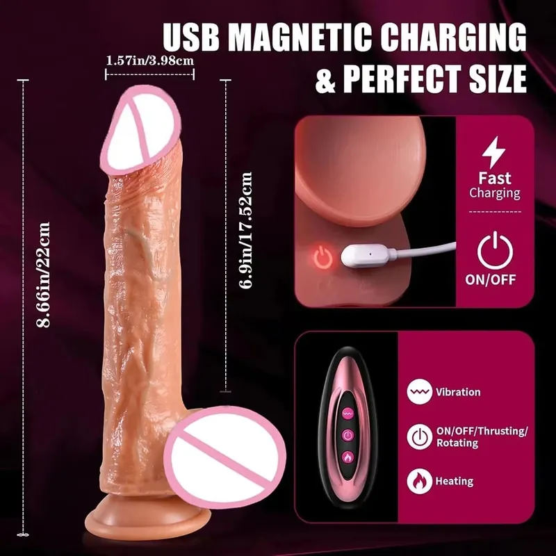 Dildo - Dildo -9-calowy teleskopowy silikonowy masażer wibracyjny dla par 10 trybów Zabawka do masażu erotycznego Bezpieczna dyskretna partnerka Przyjemność — image 4