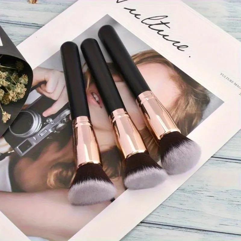 Ensemble de pinceaux de maquillage professionnels, 3 pièces, avec pinceaux pour fond de teint, Blush et fard à paupières, poils en Nylon souple, Portable, adapté aux voyages