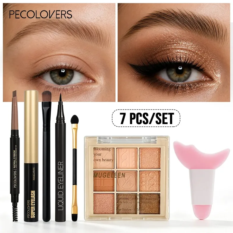 7PCS Eye Set Eyeshadow Palette + Eyeliner + Mascara + Double-ended Eyebrow Pencil Matching Makeup Tools Eye Highlighter — image 5