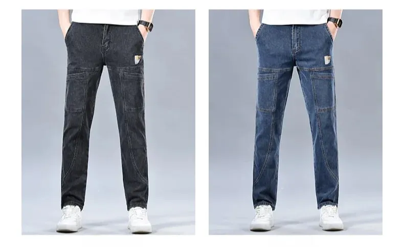 2024 Men's Summer Fashion Men's Jeans Multi-pocket Splicing Straight-leg Casual Denim Trousers Personalized Dark Blue Brand — image 9