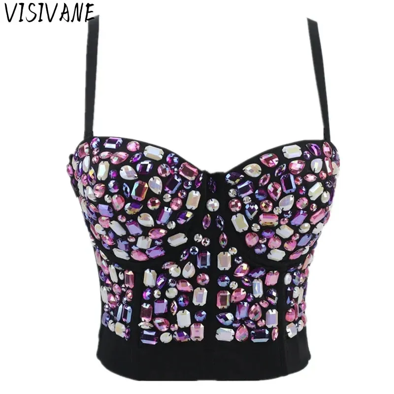 Visivane Rivet Beading y2k Tank Tops Women Bra Blusas Short Corset Woman Clothing Stage Party Shaper Ladies Crop Shirt Camis — image 2