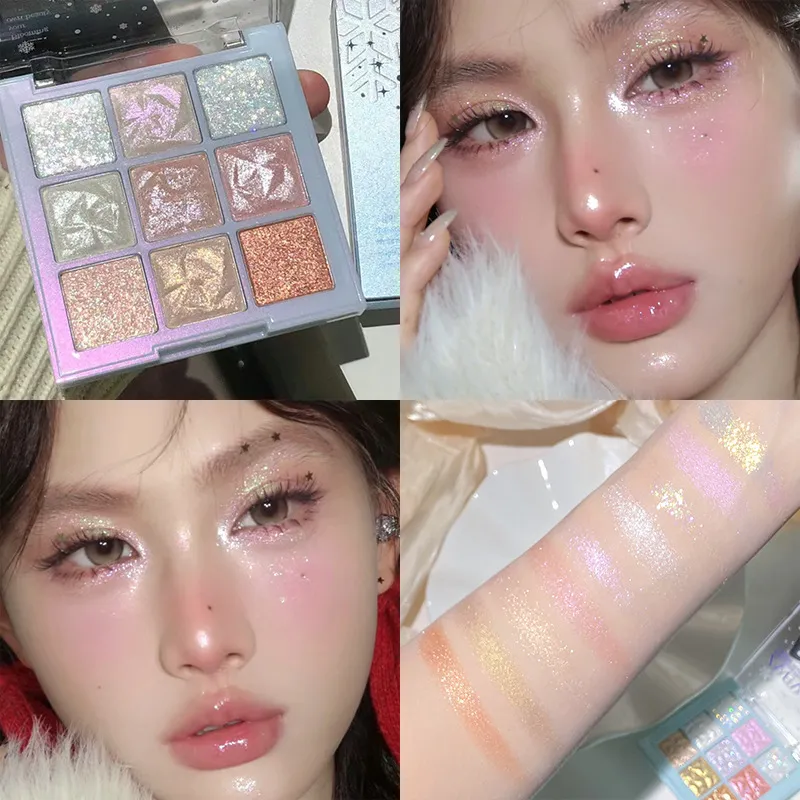 9 Colors Glitter Snowflake Eyeshadow Palette Dream Girl Pearly Eye Shadow Matte Matte Highlights Cool Tone Charming Eyes Makeup — image 4