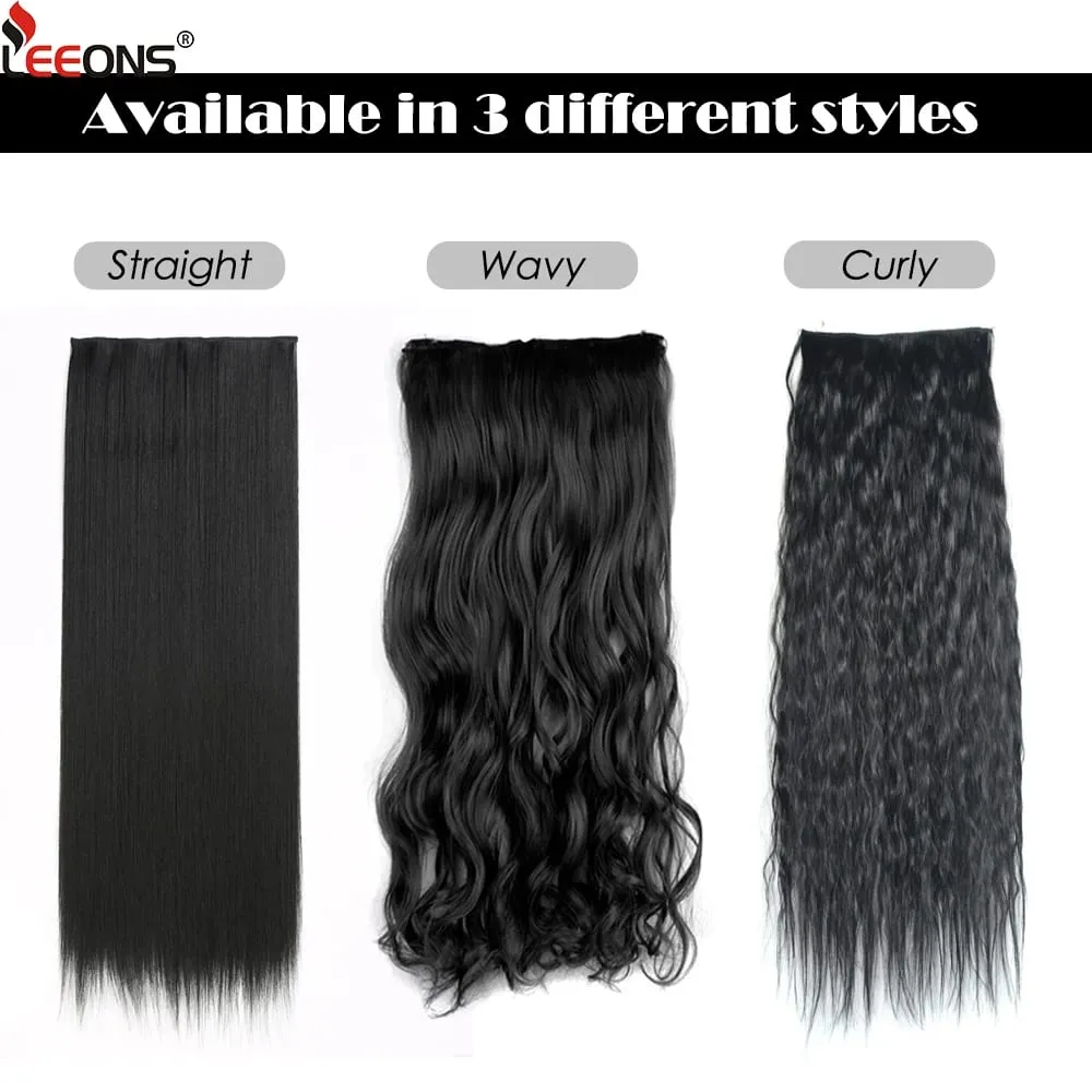 One Piece Clip In Hair Extensions 24" Straight Thick Synthetic Clip In Hairpieces Highlights Black Brown Soft For Women Daily