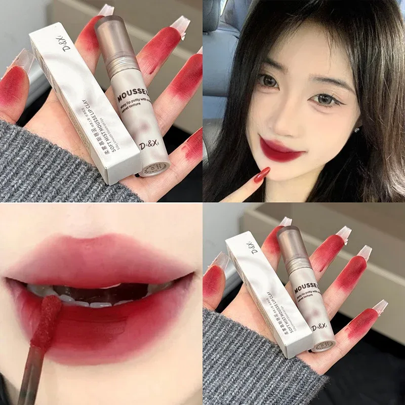 Gothic Matte Black Lipstick Waterproof Mousse Mud Nude Brown Lipstick Dark Purple Punk Lip Gloss Makeup Non-stick Tint — image 4