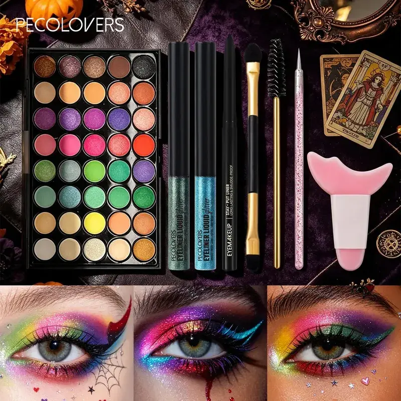 8PCS/SET Eyeshadow Palette Sparkle Liquid Eyeliner Black Eyeliner Eye Brushes Halloween/Christmas/Parties Makeup Set Beauty — image 5