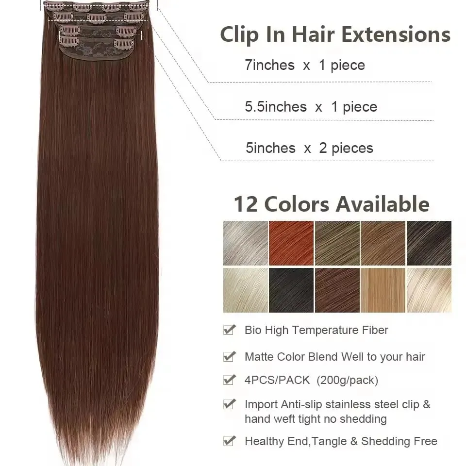Magicae 24Inch 200G Straight Clip in Hair Extensions Blond 27/613 Ombre Brown 4Pcs/Pack Natural Bio Human-Like High Temperature — image 3