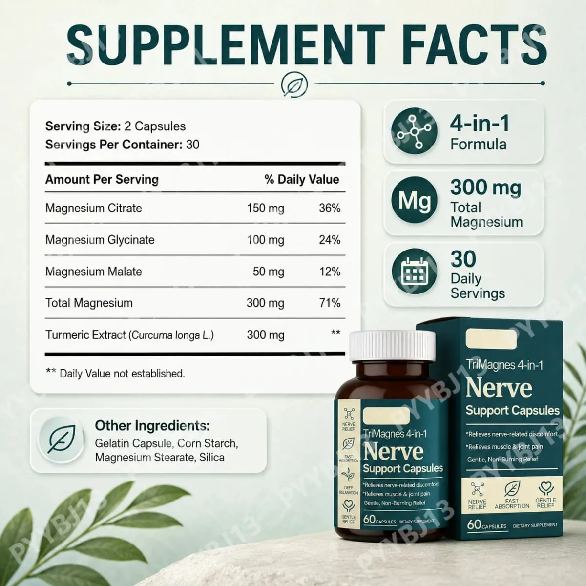 4-i-1 Magnesium nervstödskapslar med citratglycinatmalat och gurkmejaextrakt 60 CT snabbabsorptionsformel — image 4