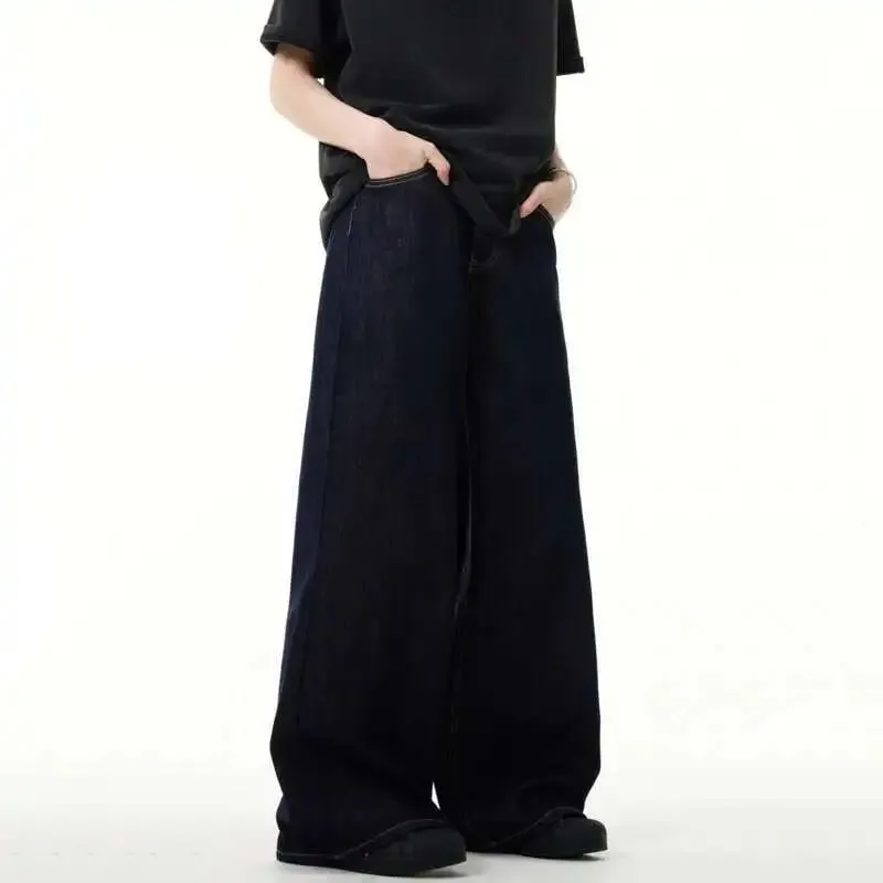 Simple Men's Denim Pants Vintage Washing Wide Leg Loose Jeans Casual Straight American Style Male Trousers New 2026 9W190