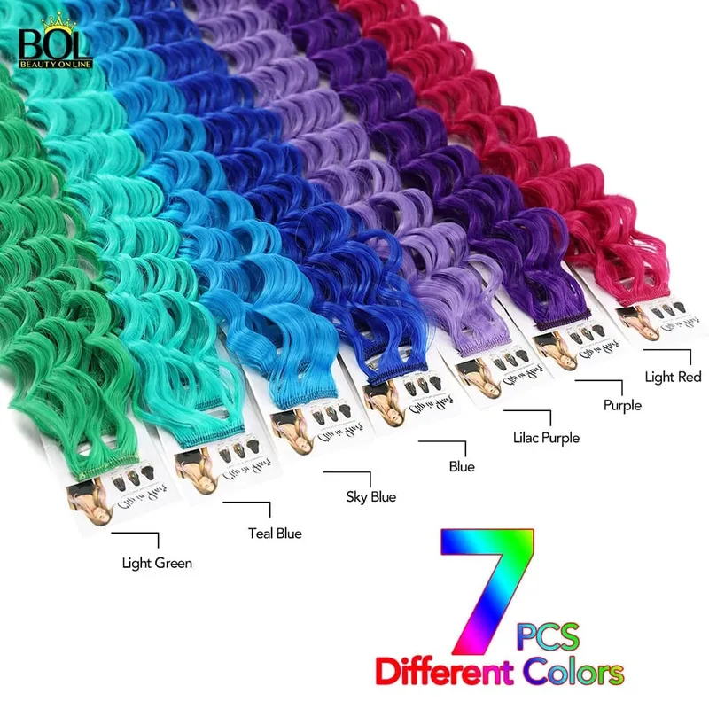 BOL Synthetic Hair Extensions Colored Hair Strands Deep Wave Clip-on Hair Female Rainbow Hair 24Inch10Pieces/Set Heat Resistant — image 9