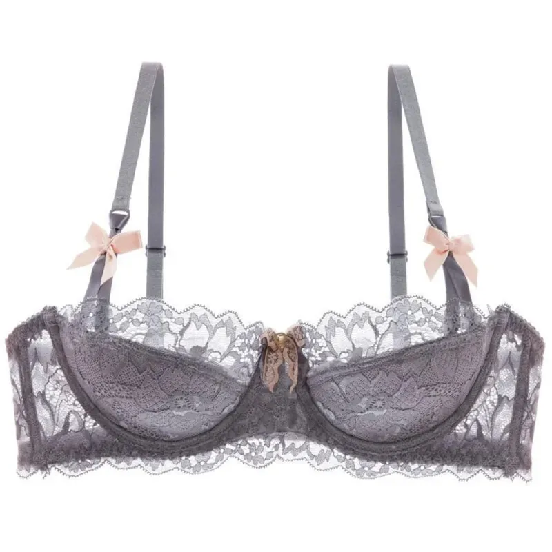 セクシー French Lace Half Cup Bra Set Bow Shoulder Strap Thin Large Bust Minimizer Pure Desire Lingerie For Teen Girls Daily Outfit — image 3