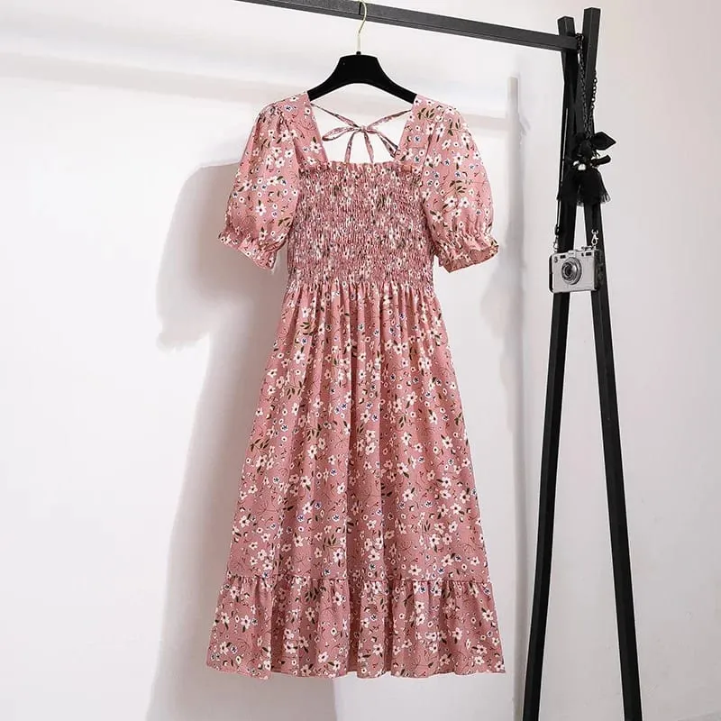 Spring Summer Chiffon Dresses Fashion Female Elastic Waist Short Sleeve Pleated Casual Dress Women A-line Dresses Vestidos — image 16