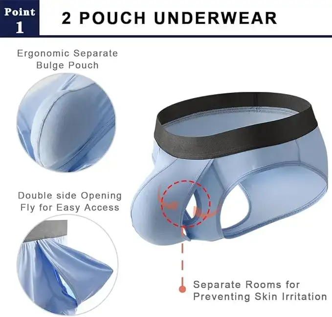 Boxer da uomo in fibra di bambù Custodia per mosche anteriore aperta Traspirante Rigonfiamento Biancheria intima Separata Custodia per bauli Doppia custodia Mutande