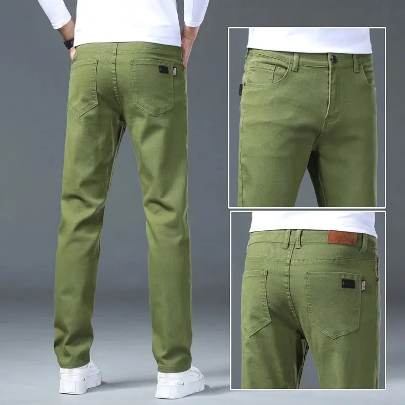 Casual Men's Jeans Rose Pink Embroidered Slim Fit Elastic Straight Leg Long Pants Comfortable Breathable Fashionable — image 7