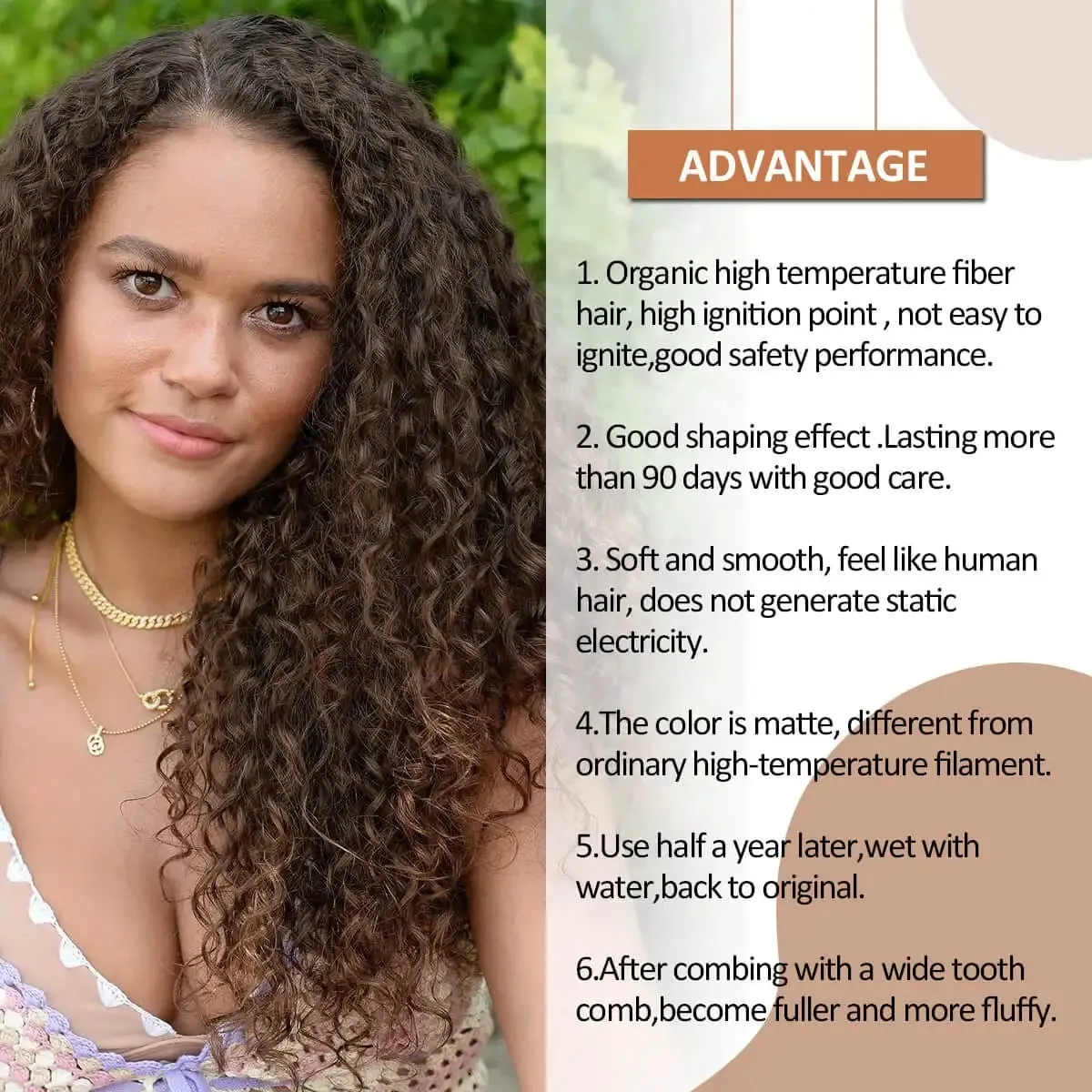 26'' Synthetic Jerry Curly Hair Extensions Double Weft 6PCS/Set Clip-In Full Head Organic Ice Silk Hairpiece Black/Brown 160g — image 4