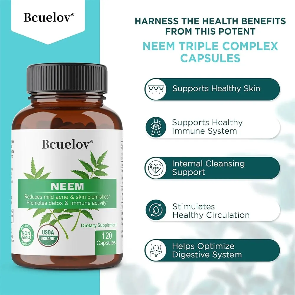 Organic Neem Capsules - Mga Herbal Acne Supplement na Sumusuporta sa Maaliwalas na Balat at Detox - Vegan Non-GMO Gluten Free — image 3