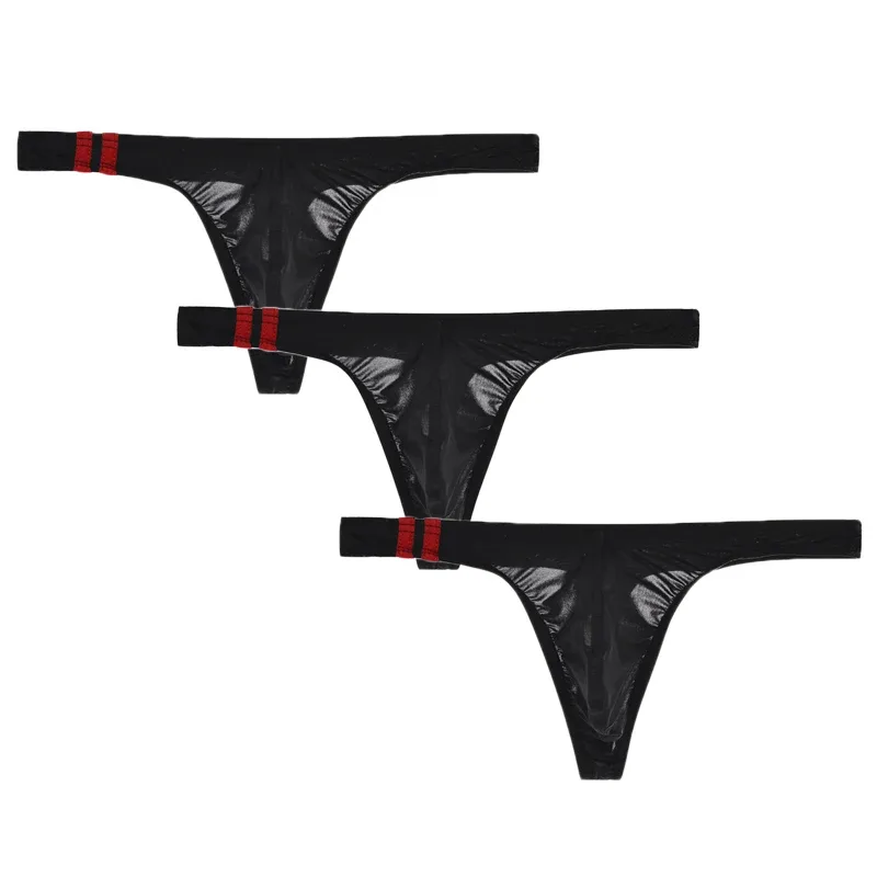 3Pcs/lot Sexy Underwear Men's T-Back Underpants Thongs G-String Ice Silk Breathable Male Bikini Panties U Convex Pouch Undies — image 5